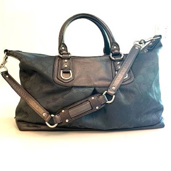 Coach Ashley Sateen & Leather Two-Way Shoulder Satchel Metallic Charcoal Grey - Picture 3 of 8